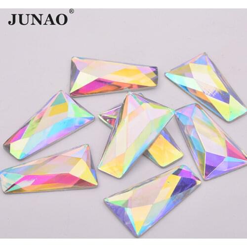 JUNAO 10pc 13x27x44mm Green AB Large Trapezoid Rhinestones Applique Flatback Fancy Crystal Strass Non Hotfix Stones for Shoes