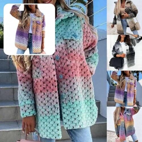 Cardigan Jacket Turndown Collar Casual Buttons Colorful Print Lapel Coat