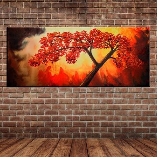 Hand Painting Landscape Oil Painting Red Tree Abstract Canvas Art Hand Drawing Wall Mural Picture Decoration (No frame )