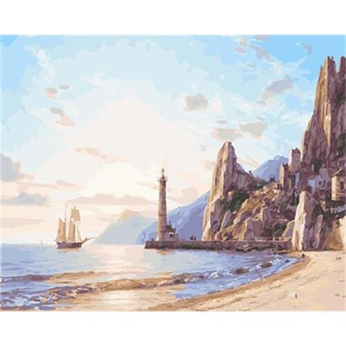 DRAWJOY Seascape Canvas Painting By Numbers Framed Wall Pictures DIY Canvas Oil Painting Home Decor For Living Room