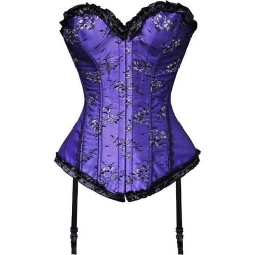Waist Trainer Corset Satin Push Up Overbust Top Floral Trim Corselet Sexy Lingerie Lace Up Corsets And Bustiers Plus Size Korset