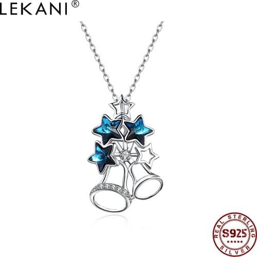 LEKANI Christmas Bell Necklaces Women 925 Sterling Silver Blue Star Austria Crystal Pendant Necklaces Fine Party Jewelry Gift