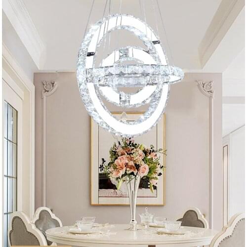 Unique Design 3 Rings Crystal Chandelier Lamp Lustre LED Chandelier Lighting for Kitchen Living Room Hang Lamp Light Fixture