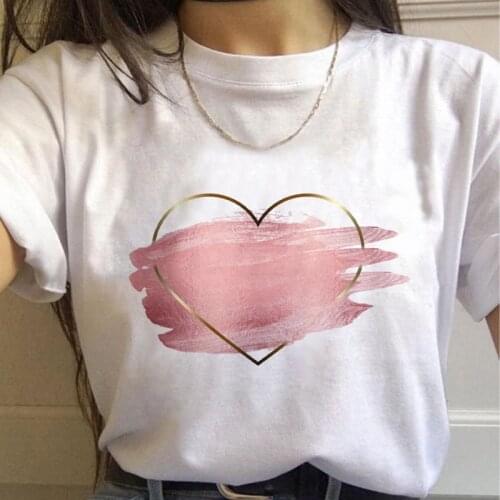 Fashion Casual White T-shirt Harajuku Graphic T-shirt Short Sleeve Womens T-shirt Sweet Heart Funny Printed T-shirt