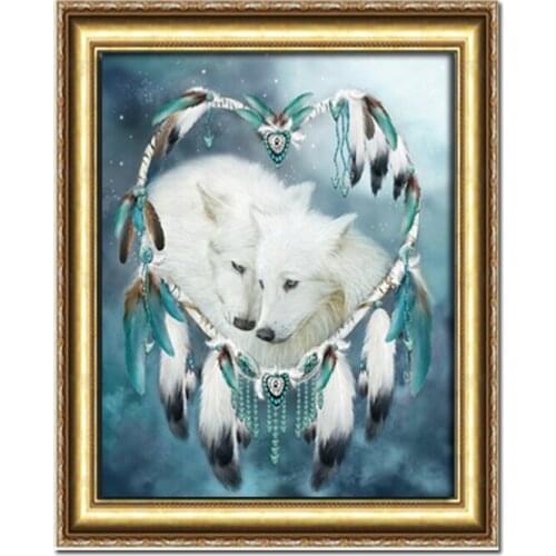 Diy Diamond Painting Set White Wolf Cross Stitch Diamond Mosaic Sticker Square Drill Full Painting Rhinestone Diamond Embroidery