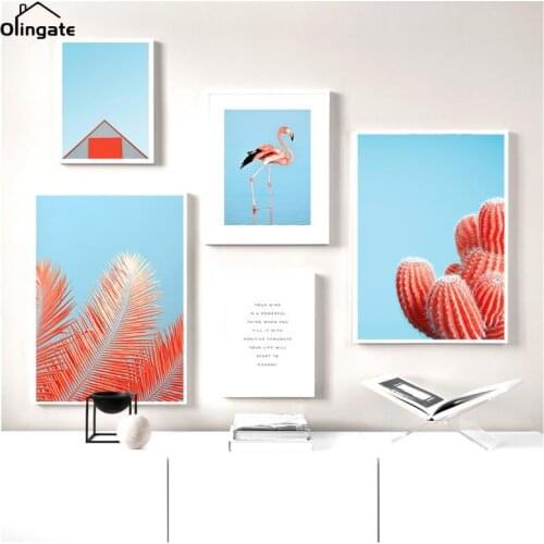 Flamingo Parasol Cactus Beach Wall Art Canvas Painting Landscape Nordic Posters and Prints Wall Pictures for Living Room Decor