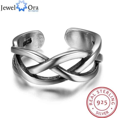 New Women Real 925 Sterling Silver Ring Open Cuff Adjustable Wave Shape Ring Trendy Party Style Gift to Girls JewelOra RI102679