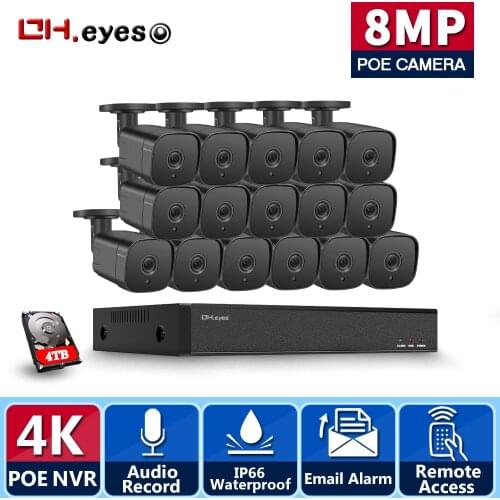OH.eyes 16CH 4K POE AI CCTV Security Camera System Kit Face Detection With 8MP Audio Outdoor Video Surveillance Camera Kits P2P