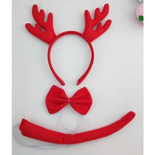 Women Girls Boy Christmas Deer Elk Antler Headband Cosplay Costume Set Birthday Party Props Halloween Props Head Wear Tail BOW