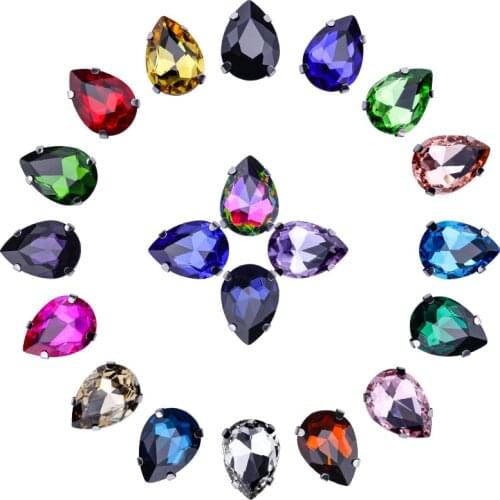 Sew on Teardrop Rhinestones Pear Shape Water Drop Sewing Stone Glass Crstal with Claw for Needlework Accessories