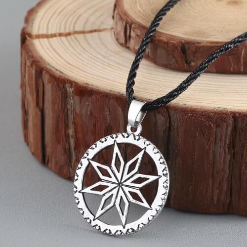 QIAMNI Alatyr Slavic Nordic Runic Circle Amulet Pendant Necklace Flower Collier Ethnic Viking Perun Protect God Gothic Necklace