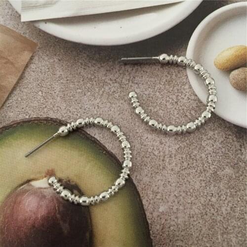 New Modern Gold Or Rhodium Color Plating Various Ball Textured Hoop Earrings For Women Gorgeous Elegant Basic Jewelry Accessory