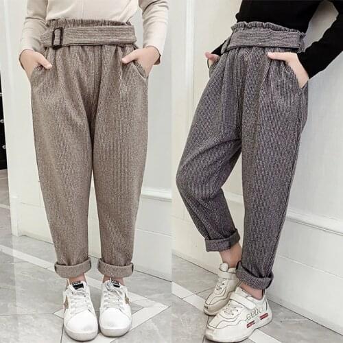 Teenage Girls Pants 2020 Autumn Casual Fashion Loose Retro Striped Kids Harem Pants School Children Trousers 6 8 10 12 Year