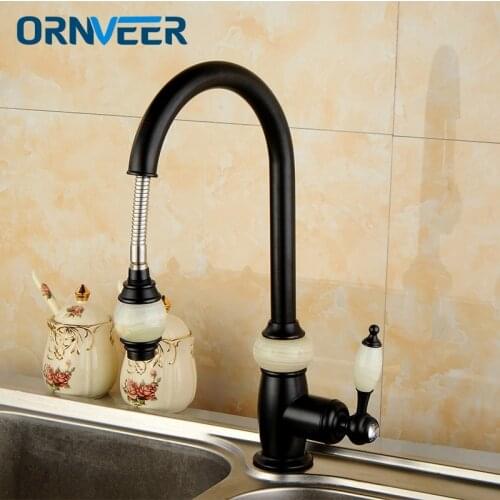 Newest Kitchen Faucet Pull Out Down 360 Degree Rotation Nickle Brushed ORB Single Handle with jade Sink Hot&Cold Water Tap Mixer