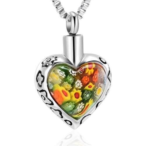 Glass Heart Cremation Jewelry for Ashes Pendant Stainless Steel Keepsake Memorial Urn Necklace for Women Men