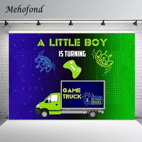 Mehofond Game Theme Boy 1st Birthday Party Backdrop For Photography Blue Green Technology Truck Background Photo Studio Banner