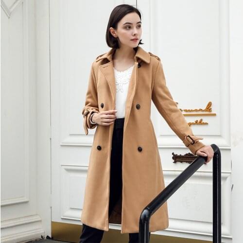 Korean Winter Wool Coat Women Gray Long Sleeve Coats and Jackets Women Woolen Elegant Trench Coat for Women Plus Size
