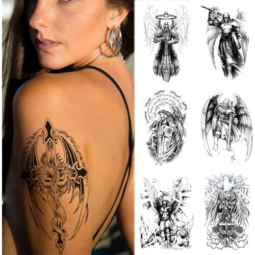 Angel Santa Wing Waterproof Temporary Tattoo Sticker Brave Knight Warrior Flash Tattoos Body Art Arm Tattoo Fake Tattoo