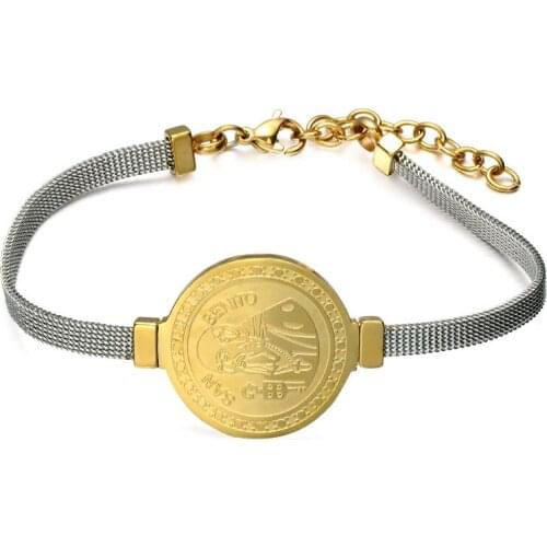 WT-REB007 Wholesale Stainless Steel Catholic Priest Saint Benedict Bracelet Titanium Steel Christian Exorcist Bracelet