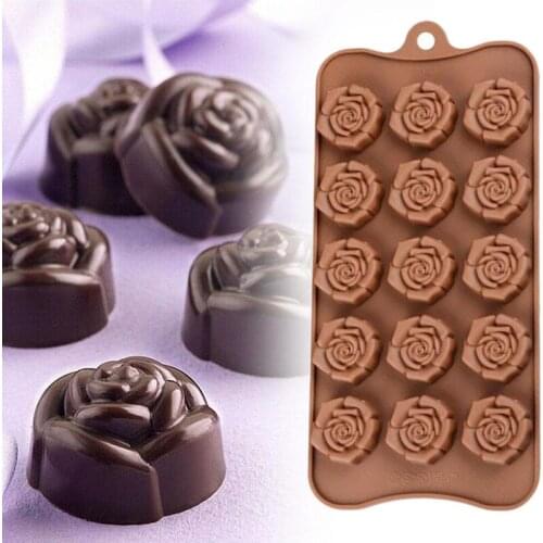1PCS 15-even Rose Flowers Shaped Silicone Chocolate Mold Cookware Baking Tool Kitchenware Soap Fondant Mould Cake Decoration