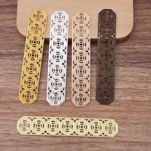10pcs/lot 82x15mm Silver Color Copper Hollow Out Strip Flowers Filigree Wraps Connectors Charm Jewelry Making Components DIY