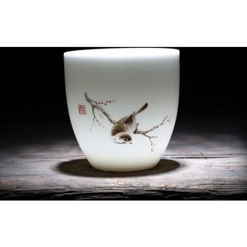 100ml master cup Jade Porcelain tea cup bird pattern painted ceramic Chinese kungfu limited stock Jingdezhen master cups