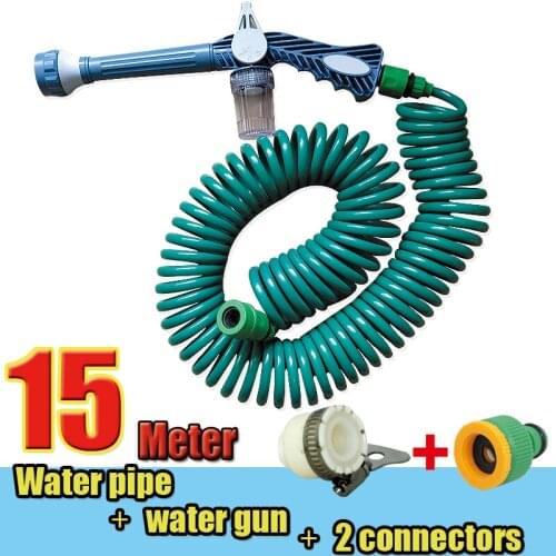 15m Car Spring telescopic hose garden watering flower wash balcony car wash gun With cleaning box