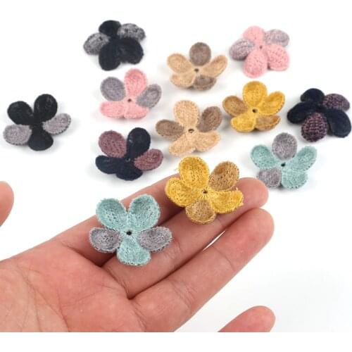 20pcs Hand-woven Mini Plush Crafts 32mm Woolen Flower Handmade Kids Toys DIY Sewing Craft Supplies For Garment Decoration