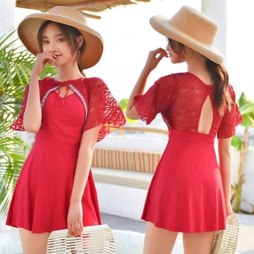 2021 Split Swimsuit Ladies Boxer Skirt Short-sleeved Sunscreen Cover Meat Gathered and Slim Casual Swimsuit