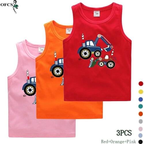 3Pcs Different Color Summer Childrens Vest Cartoon Kids Tops Boys Girls Sports Leisure Cotton T-shirt Kids Packaging Sales Tee