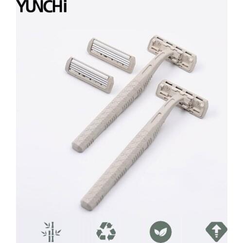 Disposable Bamboo Fiber Razor Biodegradable 3 Blades Smooth and Close Shaving Skin Lubricating Strip Portable Women Shaver 5PCs