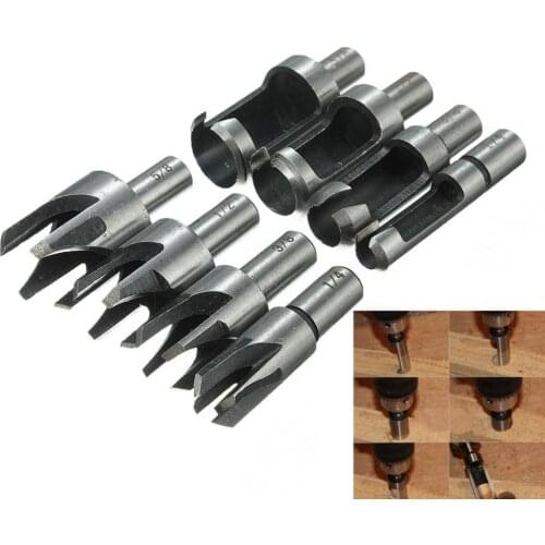 8Pcs/lot Wood Plug Cutter Drill Cutting Tool Drill Bit Set Straight and Tapered Taper 5/8" 1/2" 3/8" 1/4" Woodworking Drill Bit