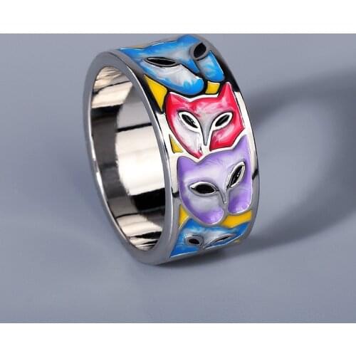 925 Silver Creative Epoxy Enamel Color Cat Head Animal Ladies Ring Jewelry Wedding Ring Bridal Jewelry For Women