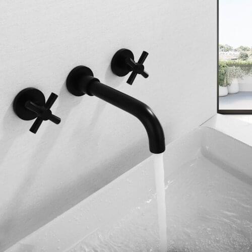 Antique Black Brass Double Handle Wall Mounted Bathroom Sink Mixer Hot & Cold Basin chromeTap White/Polished Gold Faucet