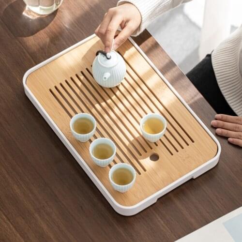 White Creative Modern Tea Tray Luxury Drain Serving Japanese Food Trays Set Decorative Plateau De Service Kitchen Teaware DH50CP