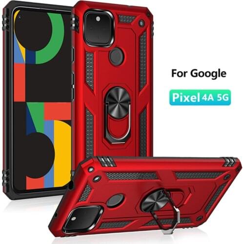 Armor Magnetic Shockproof Case For Google Pixel 4A 5G Metal Ring Stand Holder Back Cover For Pixel 5 4A