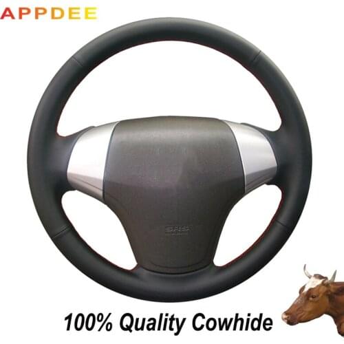 APPDEE Hand-stitched Black Genuine Leather Steering Wheel Cover for Hyundai Elantra 2008 2009 2010