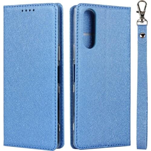 Silk Pattern PU Leather Case For Sony Xperia XZ5 Flip Stand Wallet Cover Card Pockets Lanyard cases