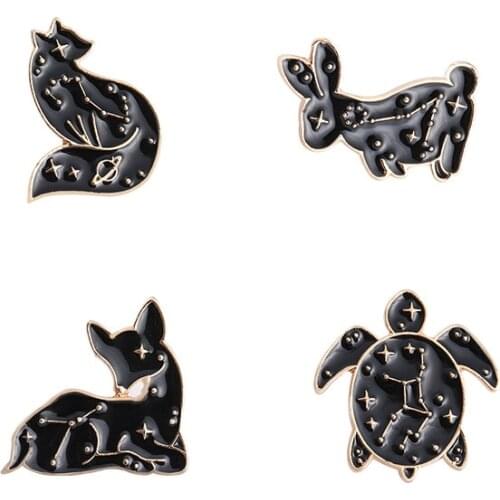 Black Cartoons Anime Lapel Pins Cute Rabbit Tortoise Enamel Badges Fashion Brooches For Women Hijab Pins Decorative Large Badges