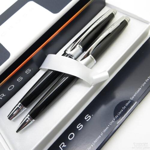 Cross Apogee Black Lacquer Roller Pen + Ballpoint Pen Set | Cross Pen | İsme Special Pen