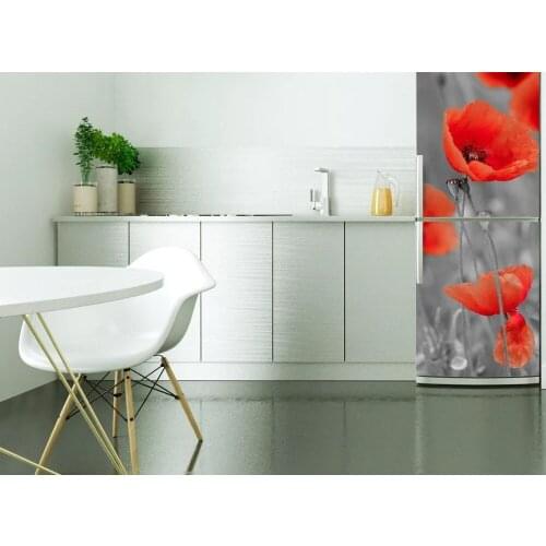 DIY modern poppy Waterproof SelfAdhesive Refrigerator Sticker Door Cover Wallpaper kitchen accessories wall sticker poster