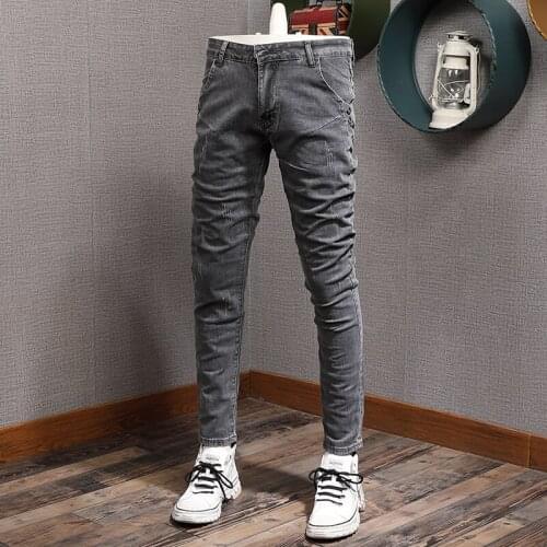 Summer Thin Dark Gray Jeans Men Casual Slim Fit Pencil Pants Mens Streetwear Denim Trousers