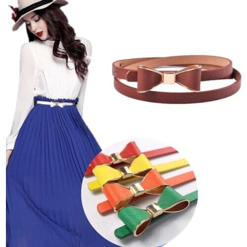 FEECOLOR 1PCS Bow Buckle Leather PU Waistband Female Straps Ladies Skirt With Thin Belt Decoration