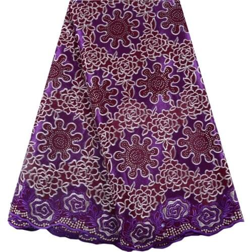 Purple Color Swiss Voile Cotton Lace Fabric 2019 Simple African Swiss Voile Lace In Switzerland With Stones High Quality F1482