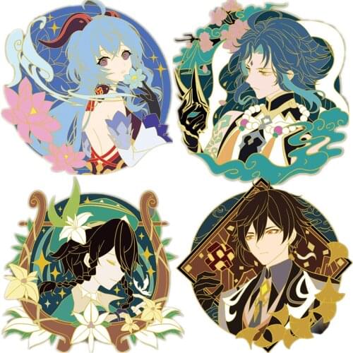 Game Genshin Impact Xiao Hu Tao Ganyu Morax Zhongli Barbatos Venti Cosplay Brooch Pin Badge Metal Prop Decorate
