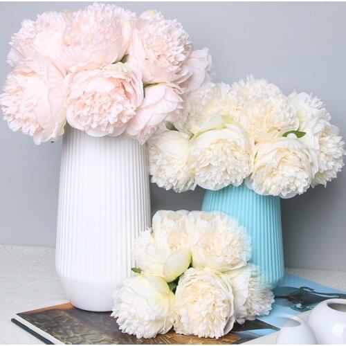 5 Heads Bouquet Artificial Fake Peony Springs Flowers Silk Flower Leaf Home Office Wedding Houes Party Festival Bar Decoration