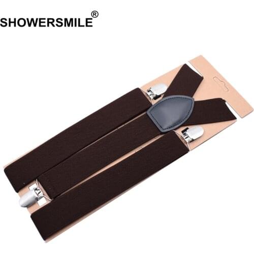 SHOWERSMILE Brown Suspenders Wide Men Adult Pants Braces For Trouser Burgundy Wedding Business Trousers Belt Plus Size 120cm
