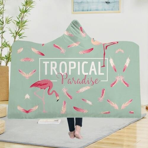 Yoga mat Hooded Blankets Magic Hat Blanket Thick Double-layer Plush 3D Digital Printing Flamingo Series