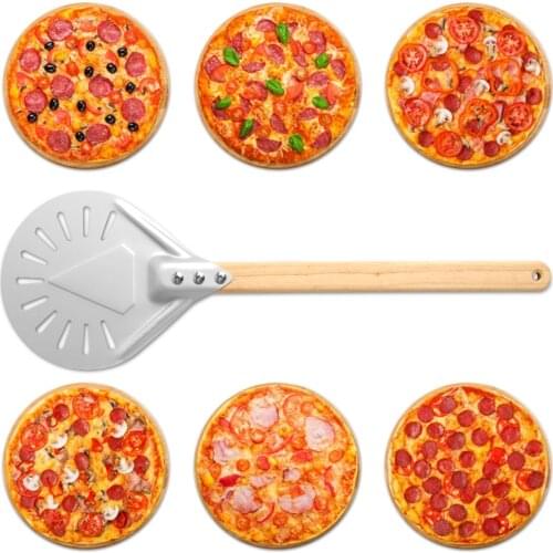 Small Pizza Peel Paddle Pizza Shovel Pizza Turning Short Round Pizza Tool Non Slip Wooden Handle 7 8 9 Inch Perforated Aluminum