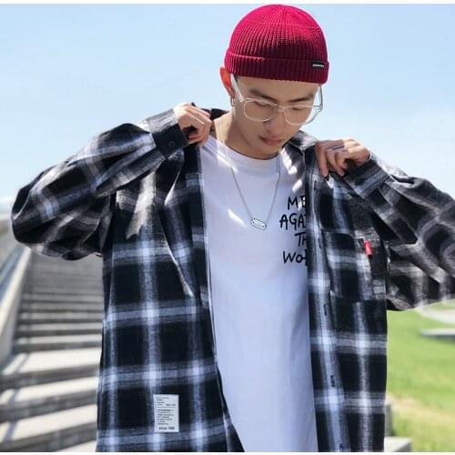 Harajuku Plaid Shirts Mens Spring 2021 Autumn Winter High Quality Casual Flannel Men Oversized Loose Retro Long-sleeved Shirts